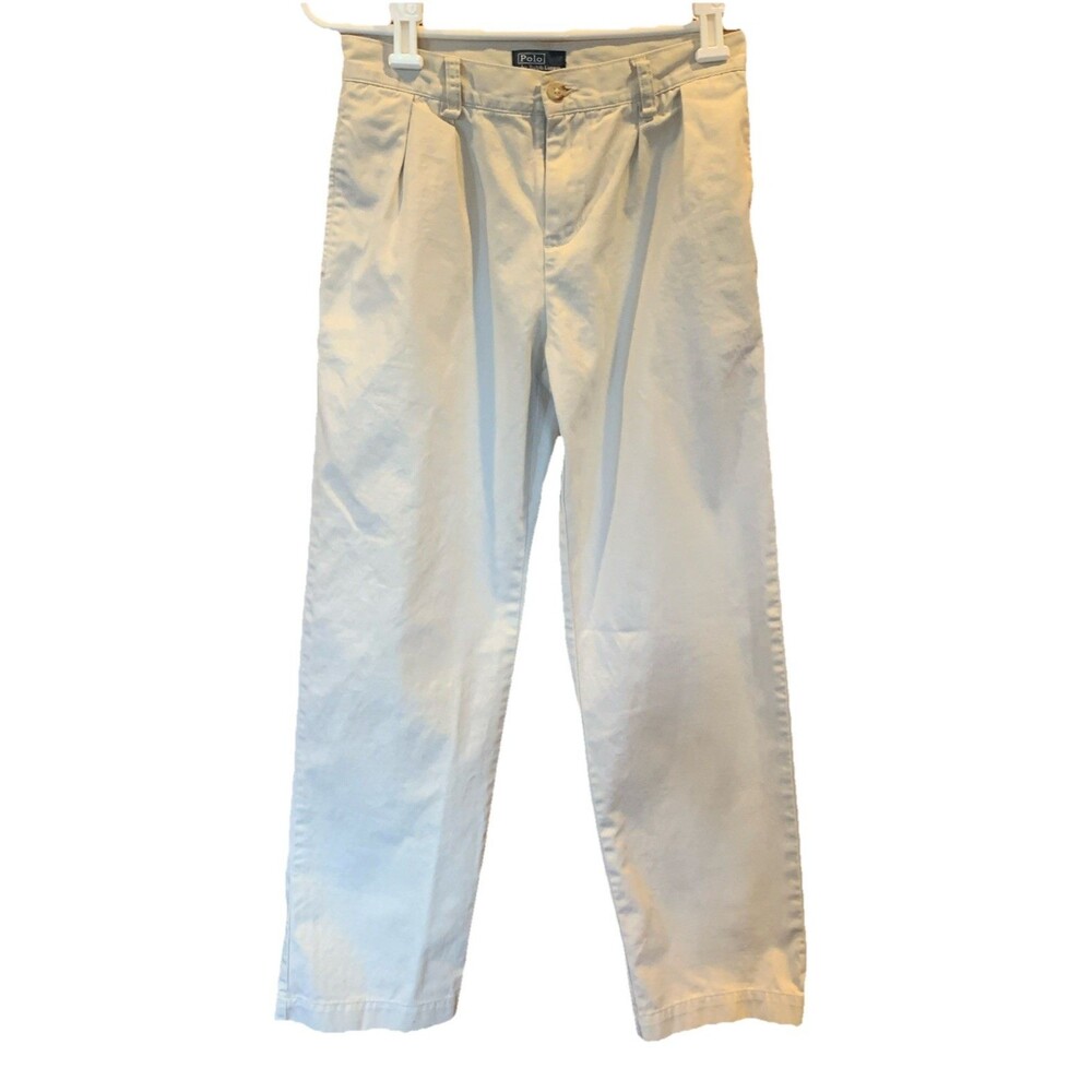 Ralph Lauren Polo Twill Chino Pants Boys Sz 14 Pleated Front Beige Preppy EUC